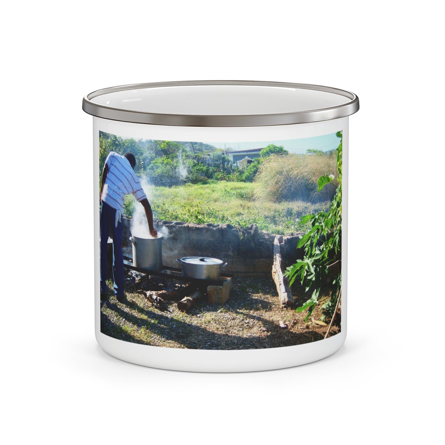 Enamel Mug - Image of Jamaica Rural Outdoor Cooking
