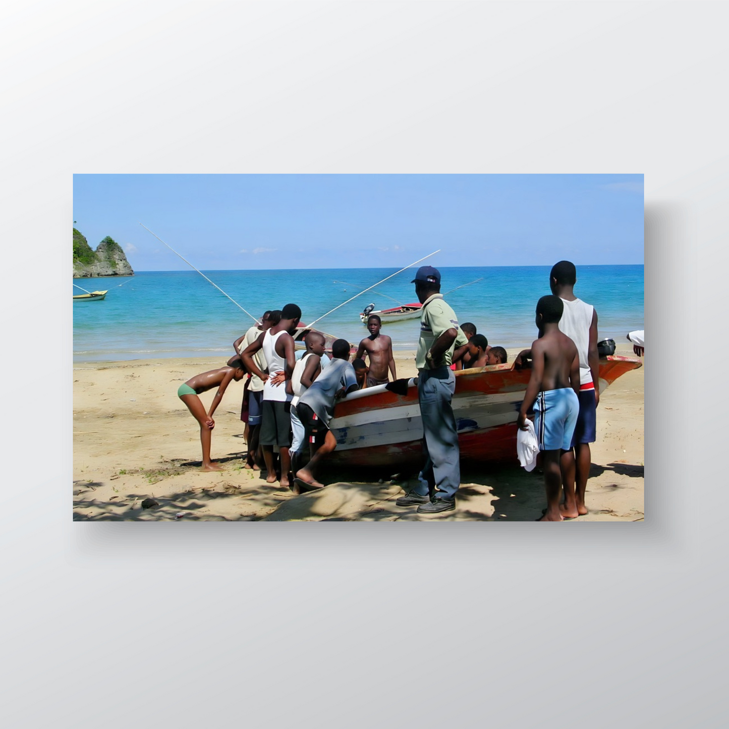 Boys Gather Around Boat - Fishing Beach Jamaica