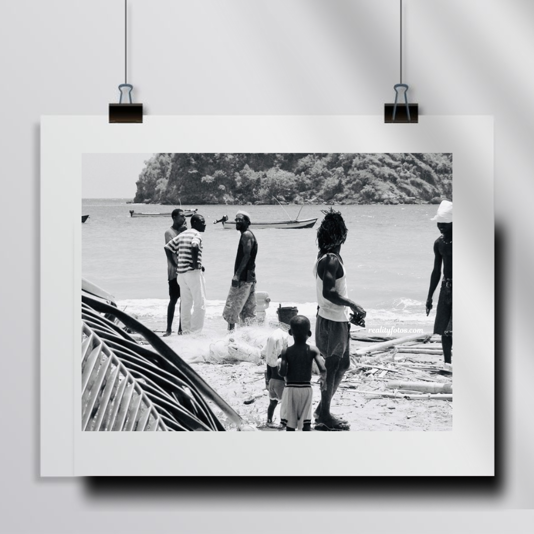 Fishermen On Beach In Rural Jamaica in Color and Black & White
