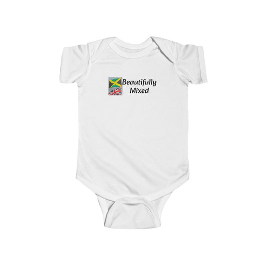 Infant Fine Jersey Bodysuit - Jamaica & UK Flag - Celebrate the beauty of mixed/bi-racial heritage with our children's t-shirts