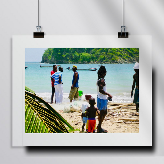 Fishermen On Beach In Rural Jamaica in Color and Black & White